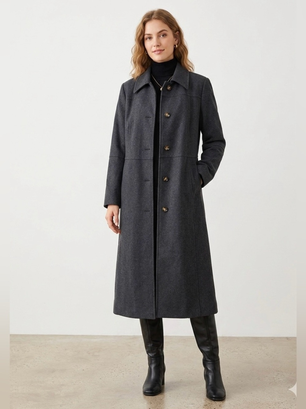 Vintage 90s Harve Benard Women's 1X Gray Wool Long Button Up Coat Y2K Overcoat